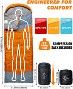 Single Sleeping Bag for Adults Kids 3-Season, Lightweight Waterproof Ripstop, Dual Zipper Bottom Vent, Compression Sack, Portable Camping Hiking Backpacking Gear