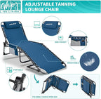 #WEJOY Folding Lounge Chair Outdoor, 5-Position Adjustable Sunbathing Tanning Chair with Shoulder Strap & Side Pocket, Heavy Duty Reclining Chair for Patio Pool Camping, Portable Folding Bed Cot,Blue