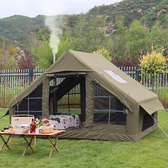 UNISTRENGH Waterproof Inflatable Cotton Camping Tent with Hand Pump Pop Up Outdoor 5-8 Person Glamping Tent House Breathable Large Luxury Tent
