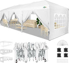 COBIZI 10x30 Pop Up Canopy with 8 Sidewalls for Parties Wedding Backyard, Waterproof Outdoor Commercial Event Shelter with Stakes, Ropes, Sandbags, White