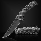 NedFoss Chain Pocket Knife Gifts for Men, Valentines Day Gifts for Him, 3.5 inch Flipper Opening Folding Knives, Cool Knife with 3D Pattern, Camping Hunting Knife Christmas Birthday Gifts For Men Husband Women (Black)