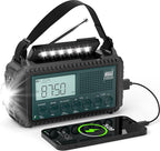 NOAA Emergency Weather Radio with Auto Alerts, 5000mAh Solar Hand Crank AM/FM/SW Shortwave Radio with Flashlight, Reading Lamp, Phone Charger, SOS Alarm, Survival Gear, Time Clock & Large LCD Display