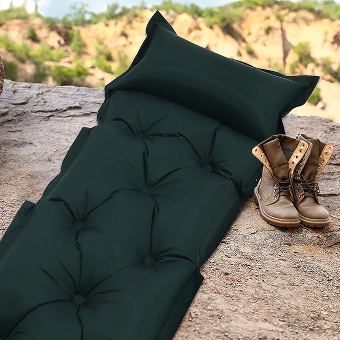 BESTonZON Camping Inflatable Sleeping Mat Self-Inflating Portable Air Mattress Military Green 185x60x2.5cm Lightweight Outdoor Camping Pad for Hiking and Backpacking