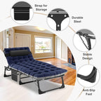 ABORON 5 Positions Camping Cots for Adults,Outdoor Folding Sleeping Cot/Mat,Folding Chaise Lounge Chair with Pillow,Portable Reclining Chair for Beach Lawn Camping Pool,Sunbathing Chairs