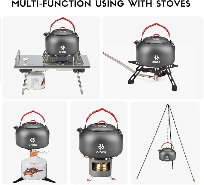 Alocs 1.4L Kettle Teapot, Portable Camping Coffee Pot, Hard-Anodized Aluminum Camping Kettle, Compact Tea Kettle for Stove Top, Outdoor, Hiking, Camping, Picnic and Traveling