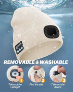 Bluetooth Beanie with Light, USB Rechargeable LED Headlamp Winter Hat, Men Women Valentine's Day Gifts