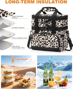 Lunch Box For Men Women Double Deck Insulated Lunch Bag For Men Woman Leakproof Expandable Cooler Bag with Adjustable Shoulder Strap for Kids Shool Work Picnic Camping(Leopard,Large)