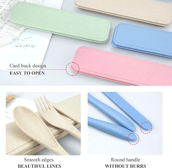 4 Sets Portable Utensils Set with Case, Travel Utensils Fork and Spoon Set for Lunch Box Accessories, Reusable Lunch Utensils Set for Work, Travel Accessories Camping Utensil Set and Home Use