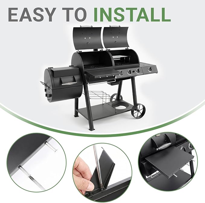 GRISUN Grill Front Shelf for Oklahoma Joe’s Canyon Combo & Longhorn Combo Grill – 16.5" x 5.5" Heavy-Duty Coated Steel BBQ Prep Shelf with 4 Tool Hooks, Front Shelf Replacement Accessory