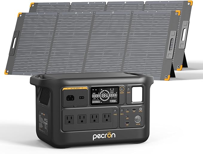 PECRON F1000LFP Portable Power Station with 2 x 300W Solar Panels, 1500W, 1004Wh LiFePO4 Battery Solar Generator, UPS, Fast Charging, Perfect Power Backup for Camping, Home Use, RV