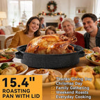 15.4” Roasting Pan With Lid, Oval Roaster Pan, Medium Roasting Pan For 10 Lb Turkey, Chicken, Lamb, Vegetables, Casserole, Lasagnaa