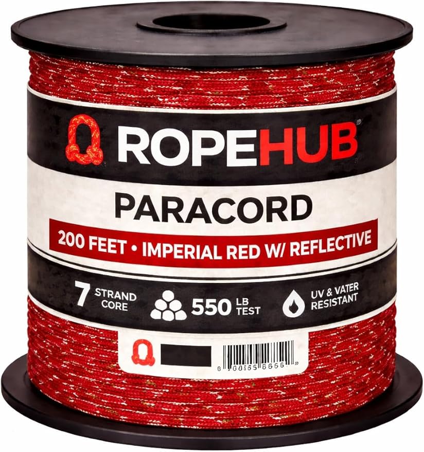 RopeHub 550 Paracord – 7 Strand Core Nylon Parachute Cord, 550 lb Test – Durable Utility Cord for Camping, Survival, DIY, Gear, Tents, Tarps – Multiple Colors & Lengths