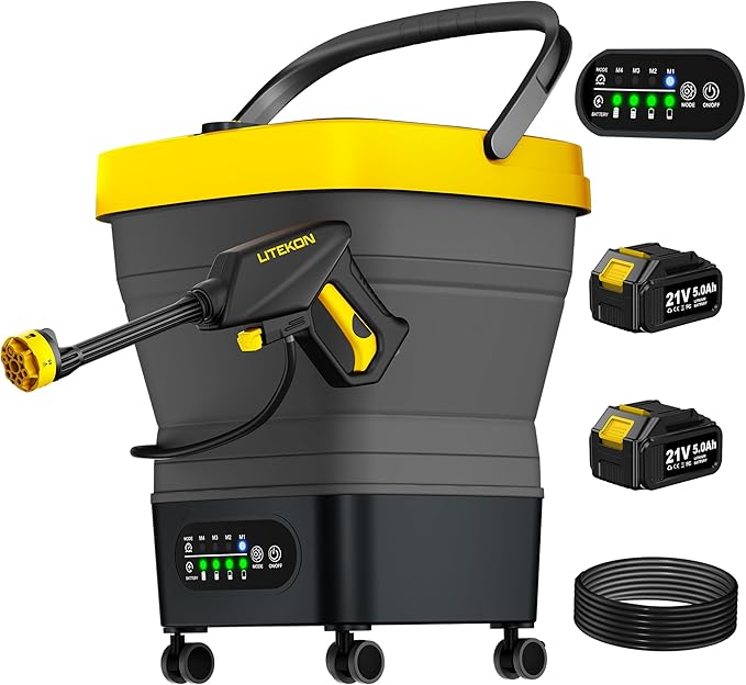 Portable Cordless Pressure Washer, Max 750PSI,2x5.0Ah Battery, 4 Adjustable Pressure Electric with 4.5Gal Tank 10FT Hose, 6-in-1 Nozzle for Car Washer,Patio,Camping