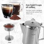 Percolator Coffee Pot Stainless Steel Coffee Percolator w Clear Top Glass Knob, Outdoor Stovetop Camping Coffee Maker, Coffee Pot for Stovetop Coffee Making Traveling Fast Brew 9 Cups