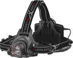 Ledlenser H14R.2 Rechargeable LED Headlamp - Black, 4400mAh Li-ion, IPX4-1000LM Boost & 300M Beam for Bright Headlamp Use - Hard Hat Flashlight Mount Cable - Rear Red Light & Battery Indicator