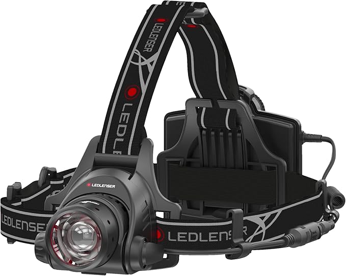 Ledlenser H14R.2 Rechargeable LED Headlamp - Black, 4400mAh Li-ion, IPX4-1000LM Boost & 300M Beam for Bright Headlamp Use - Hard Hat Flashlight Mount Cable - Rear Red Light & Battery Indicator