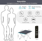 Naturehike FT08 Portable Camping Table, Ultralight Aluminum Folding Beach Table with Carry Bag for Outdoor Cooking, Picnic, Camp, Boat, Travel