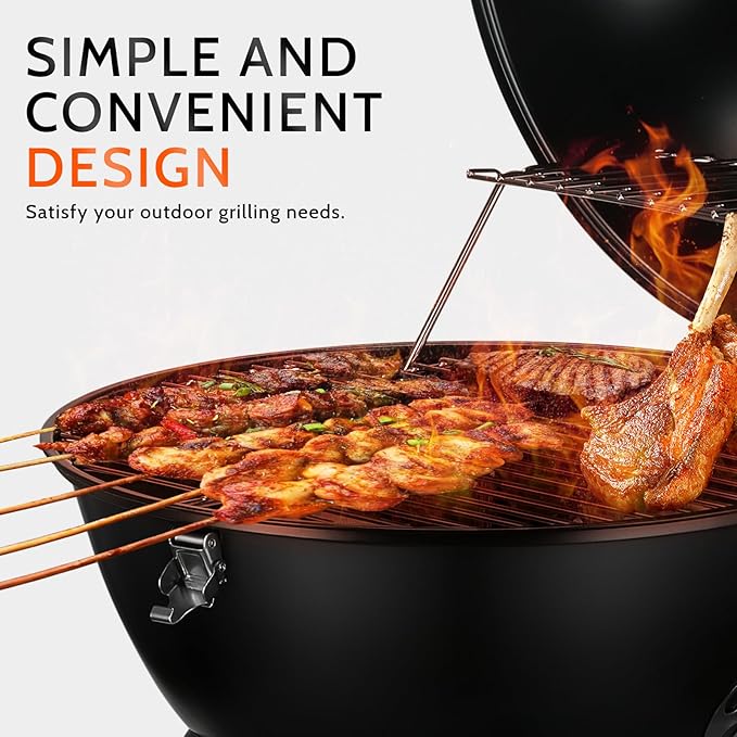 14-Inch Portable Barbecue Grill,Outdoor Small Grill with Dual Venting System and Warming Rack for Picnic, Camping, Backyard,Black