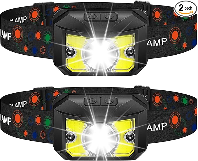LED Headlamp Rechargeable 2 Pack - Super Bright Headlight Flashlight with Motion Sensor,Mens Birthday Gifts,IPX4 Waterproof 8 Modes Spotlight&Floodlight for Camping,Hunting,Fishing,Hiking,Running