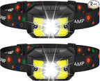 LED Headlamp Rechargeable 2 Pack - Super Bright Headlight Flashlight with Motion Sensor,Mens Birthday Gifts,IPX4 Waterproof 8 Modes Spotlight&Floodlight for Camping,Hunting,Fishing,Hiking,Running