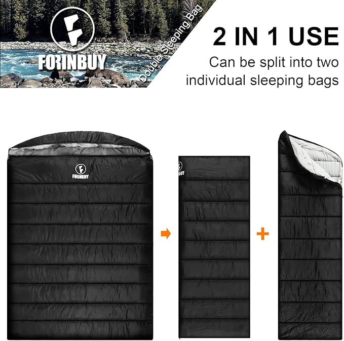 Double Sleeping Bag for Adults Cold Weather Queen Size 2 Person Waterproof Sleeping Bag, Perfect for Couples Family Camping or RV Traveling & Bedding