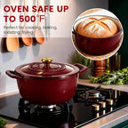 Enameled Cast Iron Dutch Oven with Lid – 5QT Heavy-Duty Pot, Oven Safe up to 500°F, Dual Handles, Ideal for Sourdough Bread Baking, Stews, Roasting, Braising – All Cooktops, Durable & Versatile Cookware (Red)