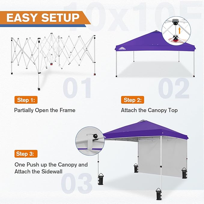 EAGLE PEAK Commercial Canopy 10x10 Pop Up Canopy Tent with 1 Sidewall, Easy Setup Heavy Duty Instant Event Shelter for Vendors & Markets, Outdoor Sun Shade, Purple