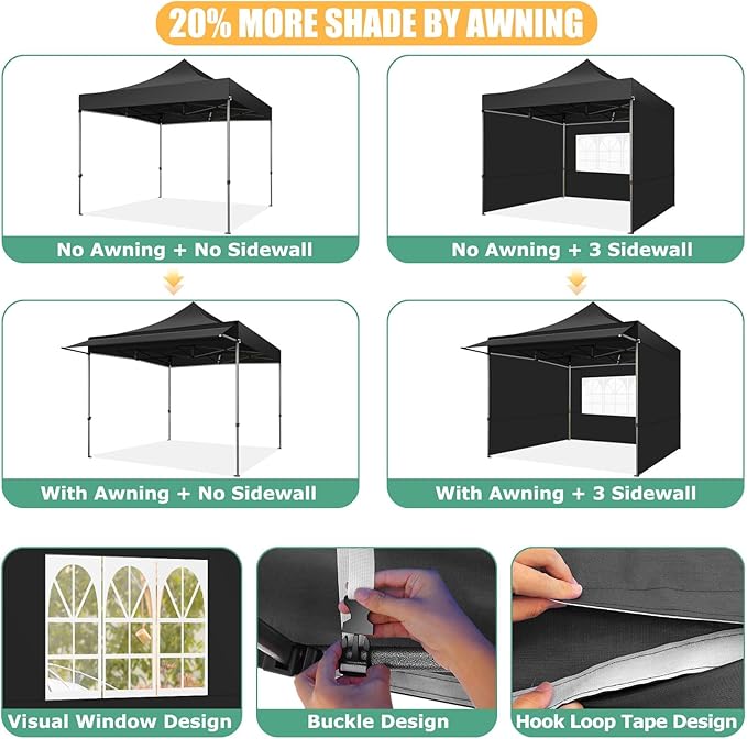 COBIZI 10x10 Pop Up Canopy Tent with Awning,Heavy Duty Canopy UPF 50+ All Season Wind Waterproof Commercial Outdoor Street Vendors Party Tents for Parties Canopy with Carry Bag(10 x 10 ft Black)