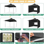 COBIZI 10x10 Pop Up Canopy Tent with Awning,Heavy Duty Canopy UPF 50+ All Season Wind Waterproof Commercial Outdoor Street Vendors Party Tents for Parties Canopy with Carry Bag(10 x 10 ft Black)