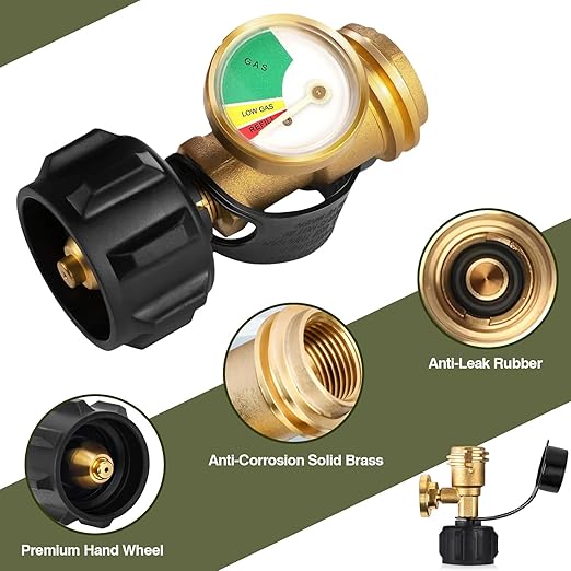 Bestfire 2 PCS Propane Tank Gauge with Leak Detector – Universal Level Indicator for 5-40lb Tanks – QCC1/Type 1 Connection – Brass Construction for BBQ Grills, Camping Stoves & Heaters RV Camper