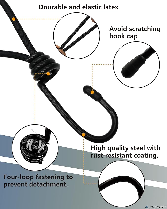 6 Inch Small Bungee Cord with Hooks Camping Accessories - 10 PCS Heavy Duty Elastic Cord Durable Rubber Canopy Ties Perfect for Camping, Luggage, Tents, Wire Hooks