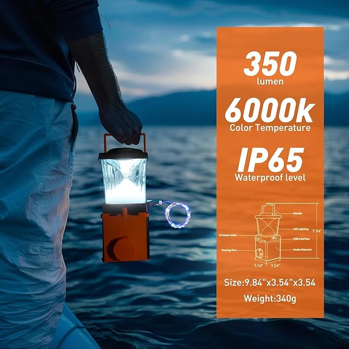 Salt Water Lamp - No Battery Needed, 350LM Brightness, 120-150 Hours Continuous Light, Portable LED Lantern for Fishing, Camping, Yoga & Home Use - FCC, RoHS , CE, Certified