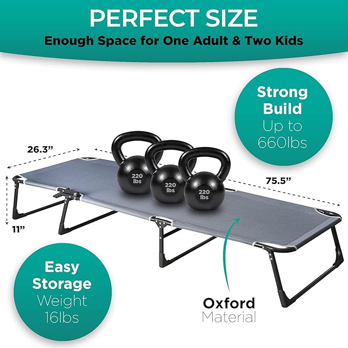 ZONETECH Folding Cot & Pad Mattress 4 Position Adjustable Portable, Premium Quality for Adult and Kids-Perfect for Camping, Travel, Patio, Beach, Indoor & Outdoor Activity (1-Pack)