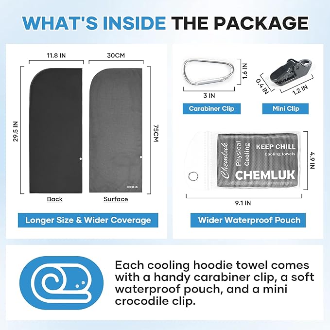 Cooling Hoodie Towel: Cooling Towels for Neck and Face Sun Protection Instant Cool for Hot Weather Hiking Camping Running Golf Gardening Fishing Music Festivals Theme Parks Beach - 3 Packs