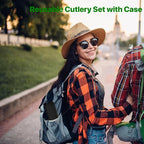 Travel Utensils with Case, 2 Sets Reusable Utensils Set with Case, Wheat Straw Utensils for Lunch Box Accessories, Camping Utensil Set for School Work Lunch or Daily Use（Black）