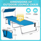 #WEJOY Folding Lounge Chair with Canopy Shade, Portable Adjustable 5-Position Patio Chaise Lounger with Pillow & Storage Pocket for Lay Flat Outdoor Lawn Backyard Beach Camping Pool Tanning (Blue)