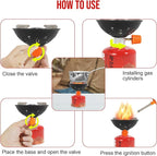 Portable Outdoor Camping Stove, With Powerful Firepower of 10000 BTU,Quickly Boil 1.5L of Water in 4 Minutes and 30 Seconds,Compatible with Propane/Butane Gas Tanks,Windproof Stove