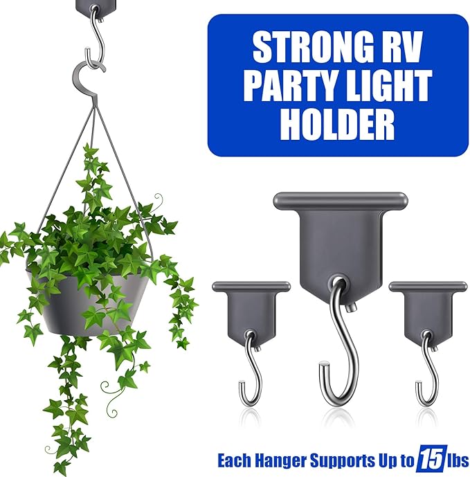 BBTO Rv Awning Hooks for Lights Camping Awning Accessory Hangers S Shaped Hooks Set Rv Party Light Hangers for Christmas Party Camping Tent Indoor and Outdoor Supplies (Grey and Silver,12 Pairs)