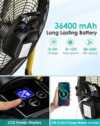 ZHULI 14" Solar Fan, Portable Battery Operated Floor Fan, Rechargeable Cordless Camping Fan, 30W Solar Panel, Hi-Velocity Brushless Motor, Metal Blade, USB Phone Charge, 8~60H Runtime, Quiet, Wireless
