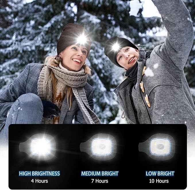LED Beanie Hat with Light, Headlamp Beanie Cap Unisex Winter Warm Knit Night Light Hat, Knit Beanie Gifts for Men Women Kid