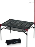 iClimb Extendable Folding Table Large Tabletop Area Ultralight Compact with Hollow Out Tabletop for Camping Backpacking Beach Concert BBQ Party, Three Size (Black - XL + Hanger)