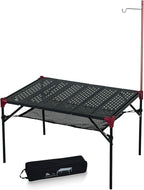 iClimb Extendable Folding Table Large Tabletop Area Ultralight Compact with Hollow Out Tabletop for Camping Backpacking Beach Concert BBQ Party, Three Size (Black - XL + Hanger)