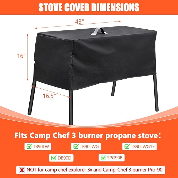 QuliMetal Patio Cover for Camp Chef 3 Burner Stove Including Model SPG90b PRO90 Tundra TB90LWG SPG90B TB90LW TB90LWG15, Grill Cover for Camp Chef pro 90X, Heavy Duty, 600D