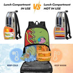 Insulated Cooler Lunch Box Backpack for Little Kids, All In One Backpack Meal Bag Teens Bookbag Primary Middle School Daypack, Laptop Bag Insulated Meal Cooler Box, Music Dinosaur