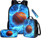 Kids School Backpack Boys Basketball Backpack with Lunch Box Soft Pencil Case for Boys Kindergarten Elementary Middle Bookbag Set for 17 Inch Mochilas Escolares Para Niños