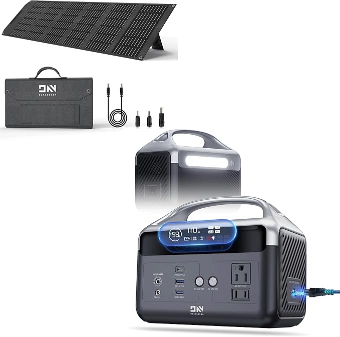 DaranEner Portable Power Station 60,000mAh, 192Wh LiFePO4 Battery Backup w/2 300W AC Outlets, Power Bank for Hurricane Emergency/Home/Outdoor Camping/RVs Use with 100W Foldable Solar Panel
