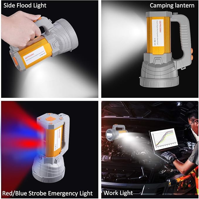 Multi Functions Led Flashlight High Lumens Rechargeable,Powerful Strong Metal Handheld Spotlight Super Bright Long Range 800yd/Large Battery/Side Lantern,High Powered Searchlight for Home