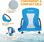 KingCamp Low Beach Chairs, Folding Portable Chair for Adults Lightweight Extra Wide Seat 300lbs Heavy Duty Oversized Backpack, Carry Bag for Camping