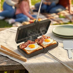 Campfire Pie Iron 4.9" & 8.6" Large Cast Iron Sandwich Maker for Camping 2 Pcs with Storage Bag - 22.6 inch Thickened Handles - Campfire Cooking Equipment for Grilling & Outdoor Cooking