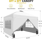 GDY 8x8FT Pop Up Canopy Tent with One Push Setup, Easy to Install with 4-Sidewalls for Events, Parties, Camping, Outdoor Gazebo with 4-Sandbags, White.